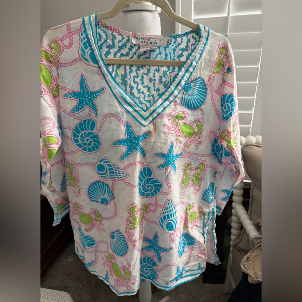 Gretchen Scott Designs Zigzag Tunic in Blue and Pink